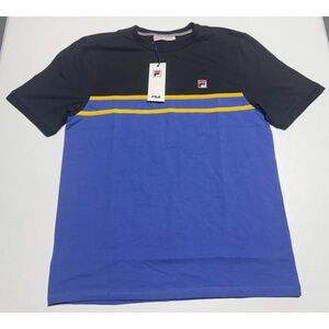 FILA mens color block striped knit shirt retro patch size medium NWT